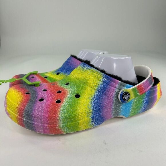 Crocs Classic Lined Clogs Spray Rainbow Tie Dye US 11 Men's Slip On Shoes - Picture 1 of 8